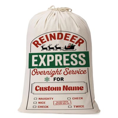 Personalized Christmas Santa SackReindeer Express Overnight Service Gift Bag-Extra Large Custom Canvas Present SackReusable Holiday Gift Bag for Kids, Family, Holiday Party&Christmas Morning 3xR1tv