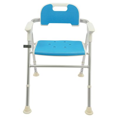 LOHISHILO Foldable Upgraded Shower Chair with Armrests and Back, Heavy Duty Folding Bathtub Chair with Thicker Shower Seat for Elderly,Handicap,Disabled, Seniors & Pregnant, 330lbs Blue