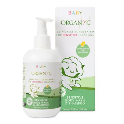 Organyc Baby Shampoo & Body Wash with Skin-Nurturing Cotton Seed Oil, Gentle Kids Body Wash, Naturally Formulated Baby Essentials, 8.5 fl oz