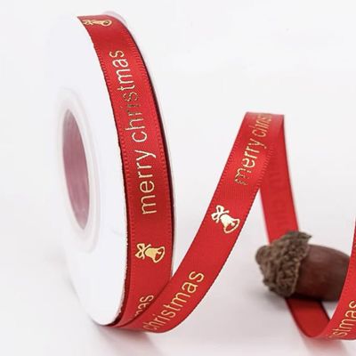 1 Roll Christmas Gift Wrapping Ribbons -Red Green Polyester Satin Printed Ribbon (10mm x 25yds, 25 mm x 25yds) for Christmas Decorations