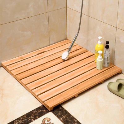 Non-Slip Wooden Platform Bathroom Shower Mat, Quick-Dry Flooring Slatted Shower Tray Mat for Bathroom Floor/Inside Shower/Outside Shower(40x40cm/16x16in)
