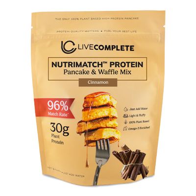LiveComplete Pancake & Waffle Mix | Performance Blend | Cinnamon | 30g Protein per Serving | Vegan, 100% Plant-Based, Complete Protein with 96% Match Rate (No Dairy, Milk, or Whey)