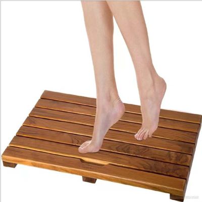Luxury Indoor Bath Mat with Non Slip Feet, Natural Wood Waterproof Floor Mat Outdoor Slated Platform for Spa, Sauna, Bathroom(50x50cm/20x20in)