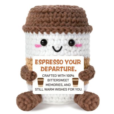 Retirement Gifts for Women/Men Coffee Cup Plush - Handmade Crochet Coffee Cup with Positive Card, Emotional Christmas Birthday Retirement Gift, Happy 2026 Retired Presents for Coworkers/Friends/Family