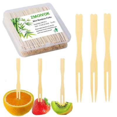 100pcs Bamboo Forks Appetizer Forks,3.5 Inch Charcuterie Food Mini Forks, Disposable Small Wooden Forks for Fruit Dessert Parties Cocktail Fork (100)