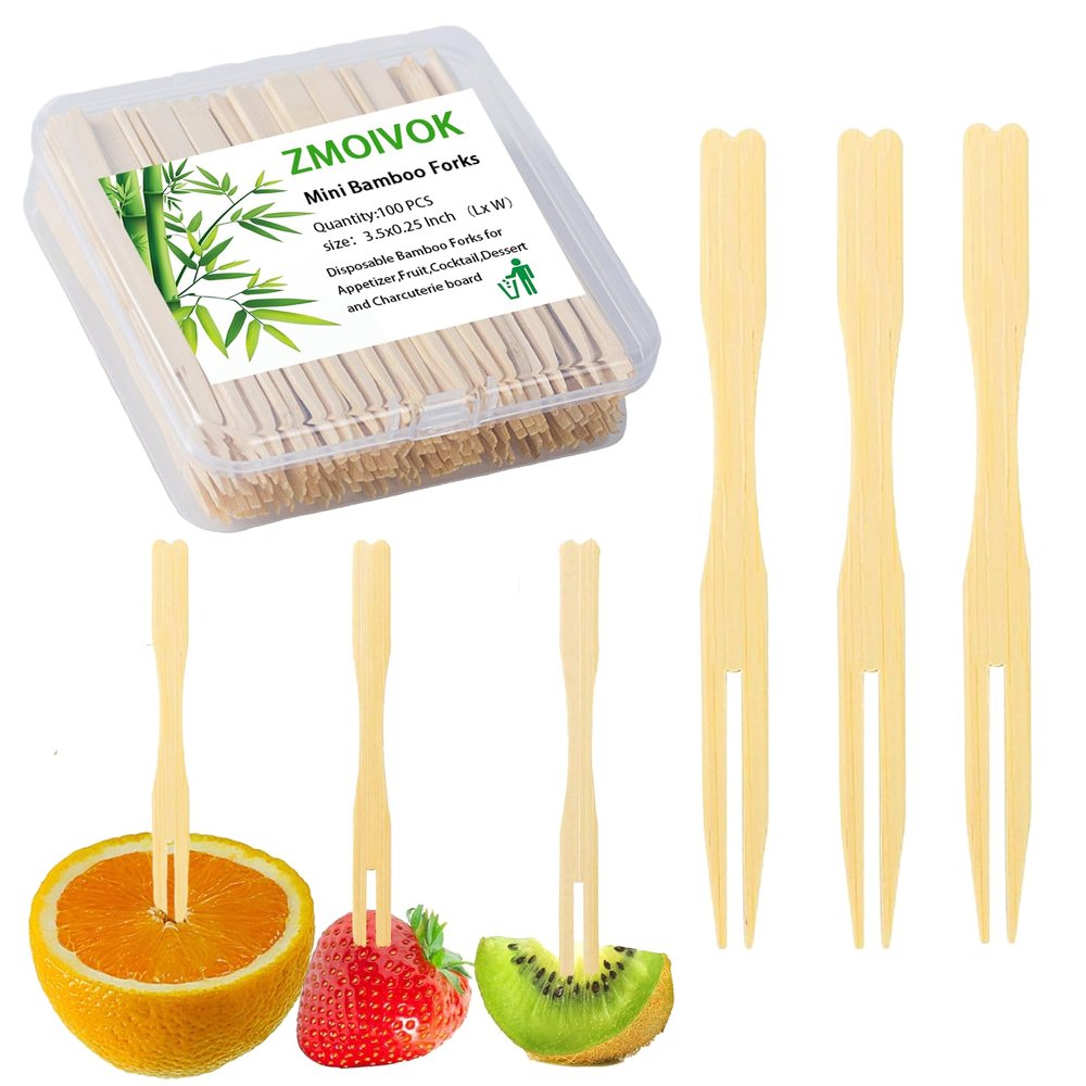 100pcs Bamboo Forks Appetizer Forks,3.5 Inch Charcuterie Food Mini Forks, Disposable Small Wooden Forks for Fruit Dessert Parties Cocktail Fork (100)