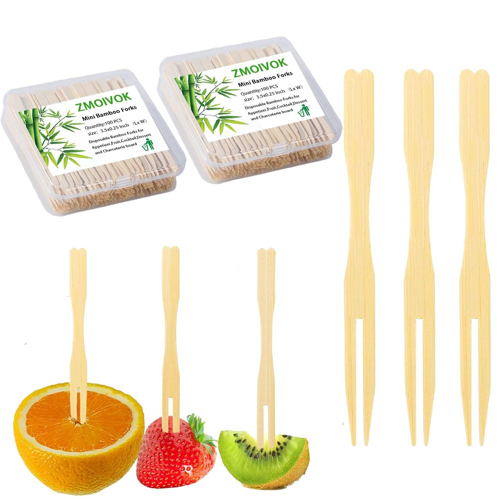 200pcs Bamboo Forks Appetizer Forks,3.5 Inch Charcuterie Food Mini Forks, Disposable Small Wooden Forks for Fruit Dessert Parties Cocktail Fork (200)