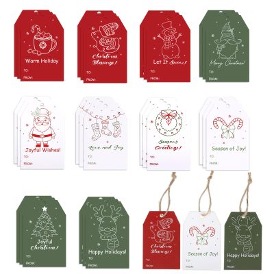 100PCS Christmas Gift Tags 10 Styles Merry Christmas Gift Tags with String Modern Kraft Name Tag for Present Wrapping Xmas Holiday Festive Party Favors