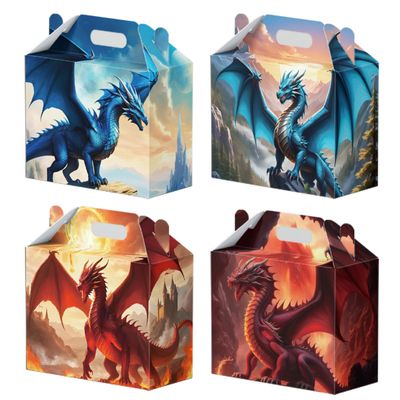 16 Pcs Dragon Party Favor Boxes - Dragon Party Gift Paper Boxes, Dragon Themed Decorations for Birthday Presents Decorations Supplies
