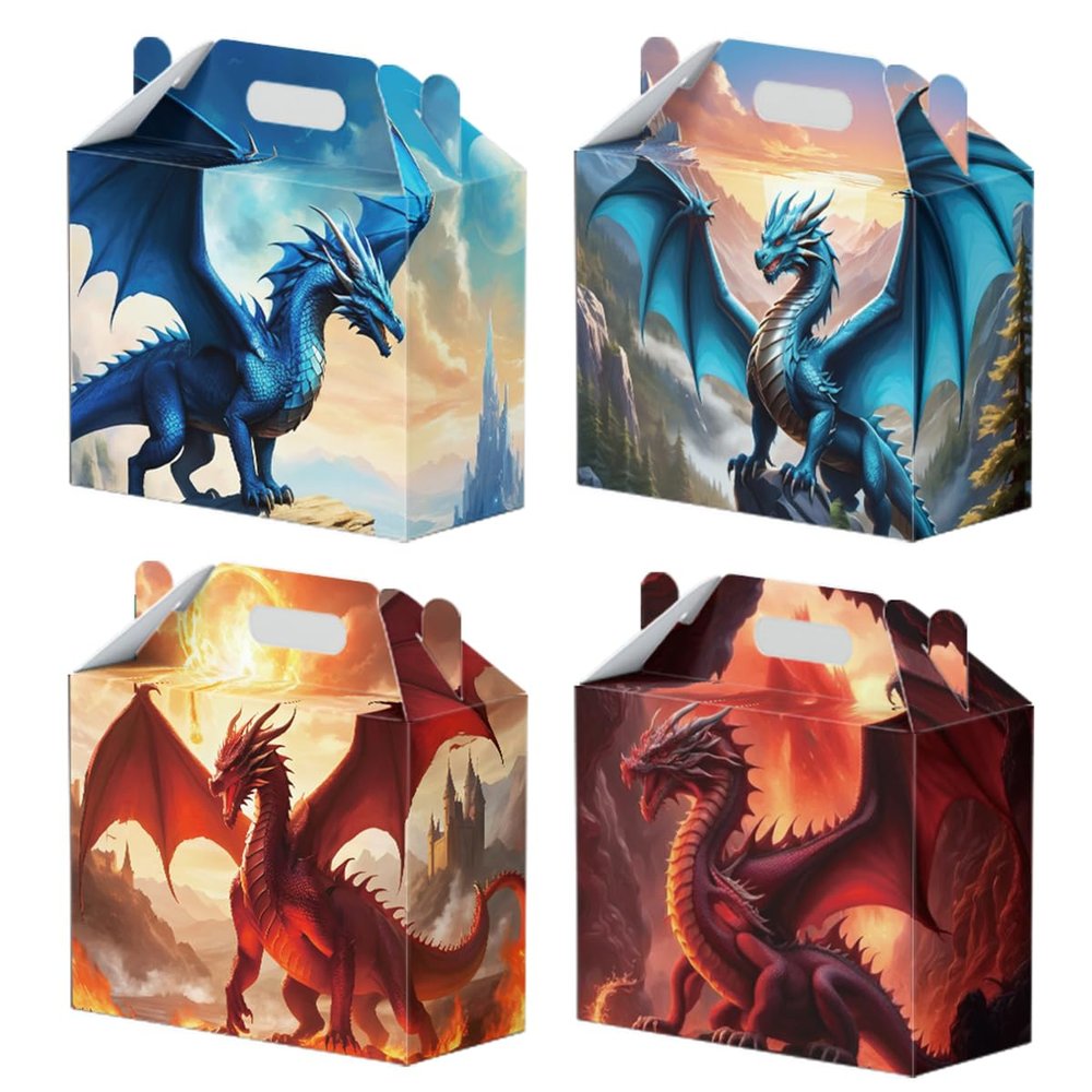 16 Pcs Dragon Party Favor Boxes - Dragon Party Gift Paper Boxes, Dragon Themed Decorations for Birthday Presents Decorations Supplies