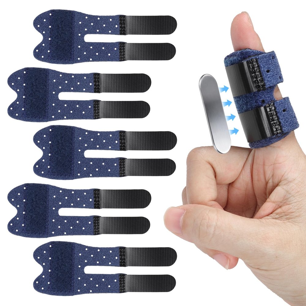 Andecoco Breathable Trigger Finger Splint,5pcs Adjustable Thumb Splint, Blue Thumb Brace for Broken Strained Arthritis for Thumb, Middle, Index, Ring, Pinky Finger Brace