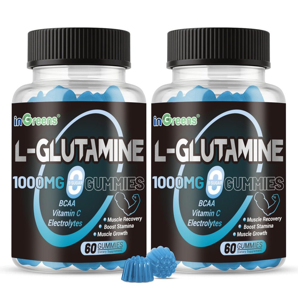 L-Glutamine Gummies 1000mg with BCAA, Potassium, Magnesium & Vitamin C, Muscle Recovery, Endurance Support & Daily Nutrition, Portable Supplement for MenWomen, Lime Grapefruit Flavor, 120 Count