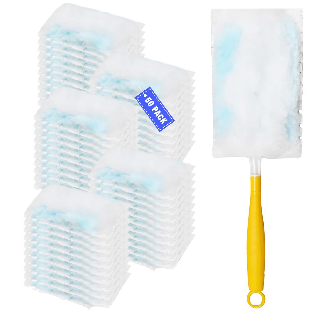 Anxingo 50 Count 180 Duster Refills, High-Density Fluffy Microfiber Replacement Pads with Handle, Replacement for Swiffer Retractable and Super Handle