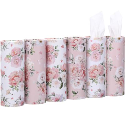 Ctosree 6 Pack Car Tissue Holder 300 Sheets Floral Tubes, Champagne,White