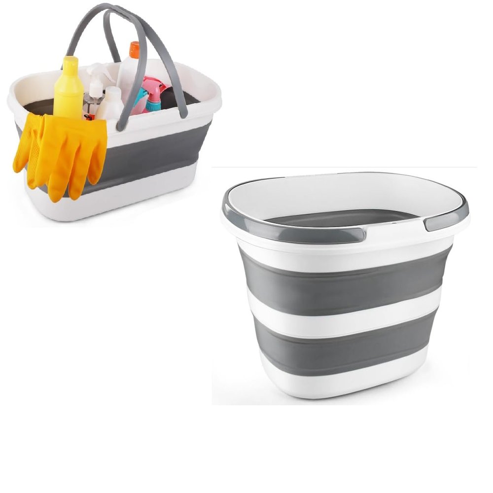 12L Collapsible Mop Bucket with Wheels, 16L(4.2 Gallon) Silicone Square Mopping Bucket for Windows Cleaning or Car Washing, Plastic Buckets with Handle Laundry Wash Basin Tub Water Pail