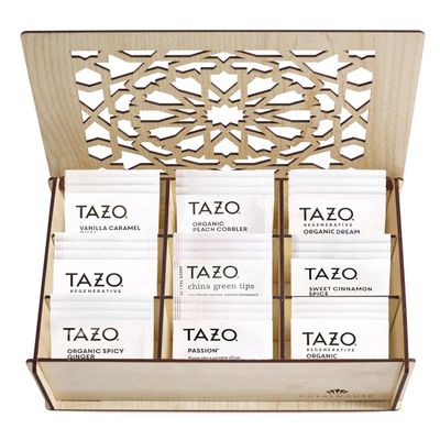 Eva's Gift Universe, Tea Bags Sampler Variety in Wooden White Tea Bag Organizer (80 Count) 9 Different Flavors Gifts for Parents Mom Dad Tea Lovers Couples