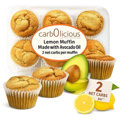 Low Carb Lemon Muffins 6 Pcs (1-Pack) by Carb-o-licious - Delicious Keto Mini Muffins with Only 2 Net Carbs, 9g Protein - Sugar Free Cupcake Style Healthy Snack Made, Almond Flour, Low-Carb Treat