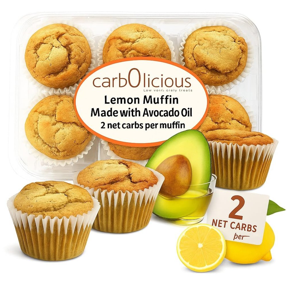 Low Carb Lemon Muffins 6 Pcs (1-Pack) by Carb-o-licious - Delicious Keto Mini Muffins with Only 2 Net Carbs, 9g Protein - Sugar Free Cupcake Style Healthy Snack Made, Almond Flour, Low-Carb Treat