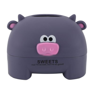 Animal Tissue Box Cover | Cartoon Design for Kitchen/Living Room/Office | Cute Paper Storage Box with Easy Refill, Sturdy PP Material (Purple Cow)