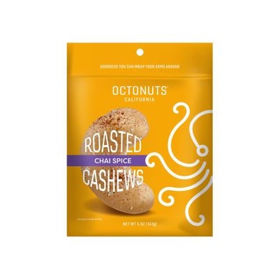 Octonuts Chai Spice Cashews Roasted in Almond Oil (5oz) Sweet Cinnamon & Spice Plant Based Protein Healthy Snack for Adults & Kids Vegan, Gluten Free & Non-GMO Verified