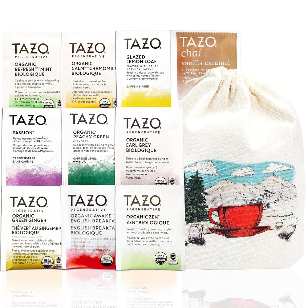 Tea Bags Sampler Variety Pack 30 Count 10 Flavors with Handmade Cotton Pouch Premium Gourmet Tea Selection for Home, Office, Holiday Gift