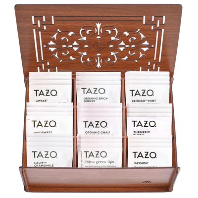 Eva's Gift Universe, Tea Bags Sampler Variety in Wooden Brown Tea Bag Organizer (80 Count) 9 Different Flavors Gifts for Parents Mom Dad Tea Lovers Couples