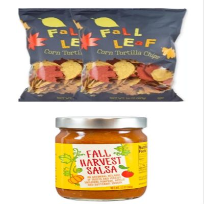 Fall Leaf Corn Tortilla Chips 14oz Pack of 2 and Fall Harvest Salsa 12 oz (3 Pack, 2 Leaf Chips and Harvest Salsa)