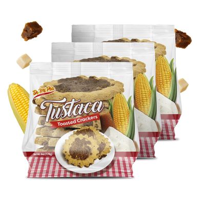 De Mi Pais Tustaca Toasted Crackers Sweet and Savory Corn Crackers Made with Brown Sugar, Cheese, and Skim Milk; Traditional Honduran Snack for Anytime Enjoyment | 6 Oz | 3-Pack