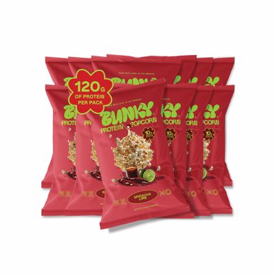 BUNKY Protein Popcorn | Premium High-Protein Air-Popped Snack | Aged White Cheddar & Sriracha Lime | Low Calorie, High Fiber, Guilt-Free Crunch | 10g Protein per Bag | Healthy Post-Workout Snack (2.5 Ounce (Pack of 12), Sriracha Lime)