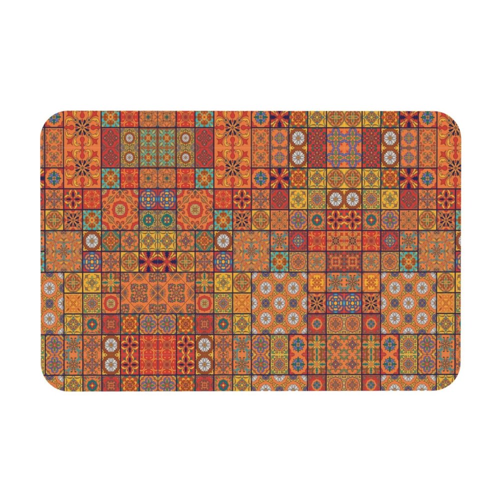 Group of Moroccan Geometric Printing 15.7x23.6in Diatomaceous Mat, Autumn Soft Floor Mat, Shower Cushion,Anti Slip Rubber Back