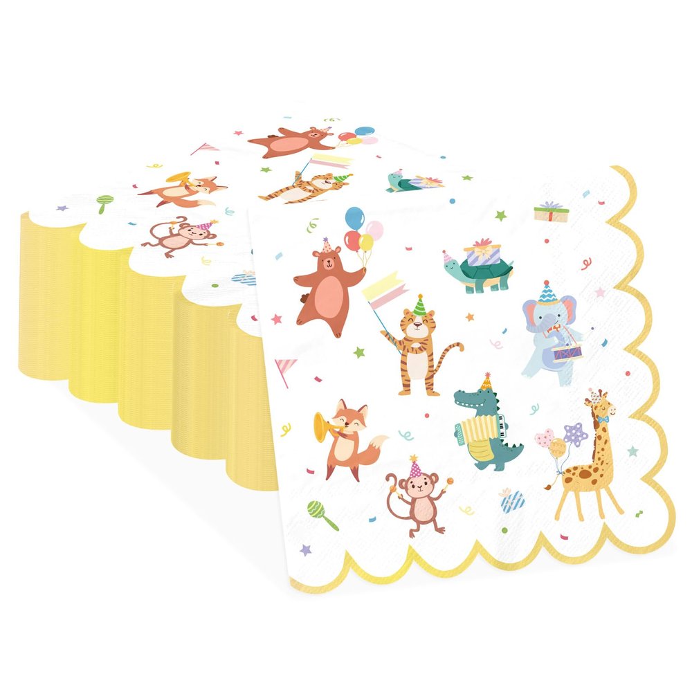 100 Pcs Animal Parade Paper Napkins 2-ply 6.5'' x 6.5" Disposable Circus Carnival Dinner Size Napkins Circus Animal Square Beverage Napkin for Kids Birthday Baby Shower Festive Party Kitchen Supplies