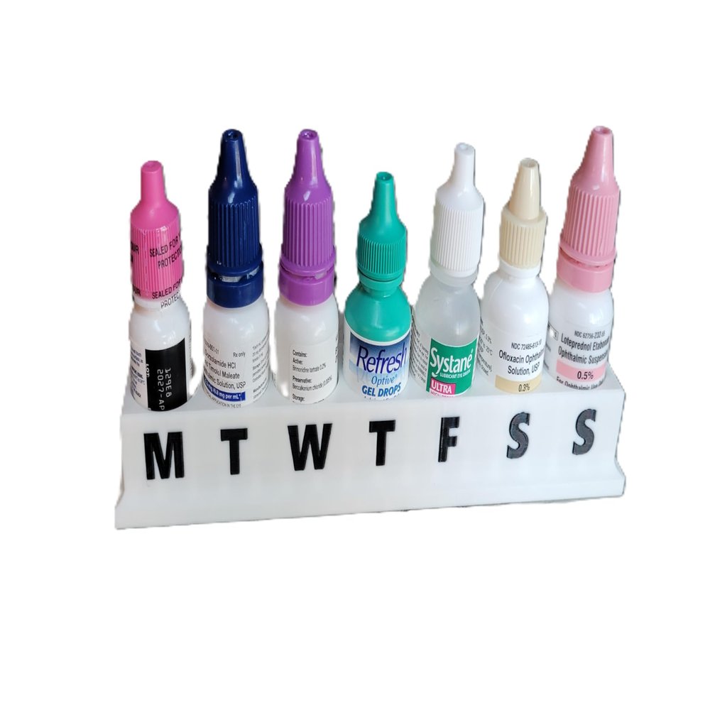 Znet3D Eye Drop Bottle Holder & Weekly Organizer 7-Day Labeled Tray for Easy Tracking Durable, Lightweight Design Keeps Eye Drop Bottles Neat, Accessible & On Schedule