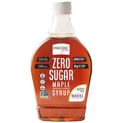 Wholesome Yum Zero Sugar Maple Syrup (Keto Maple Syrup) With Monk Fruit & Allulose - Natural Sugar Free Pancake Syrup - No Artificial Colors Or Flavors, Non GMO, Low Carb, Gluten-Free, Vegan (Plastic bottle - 12 fl oz)