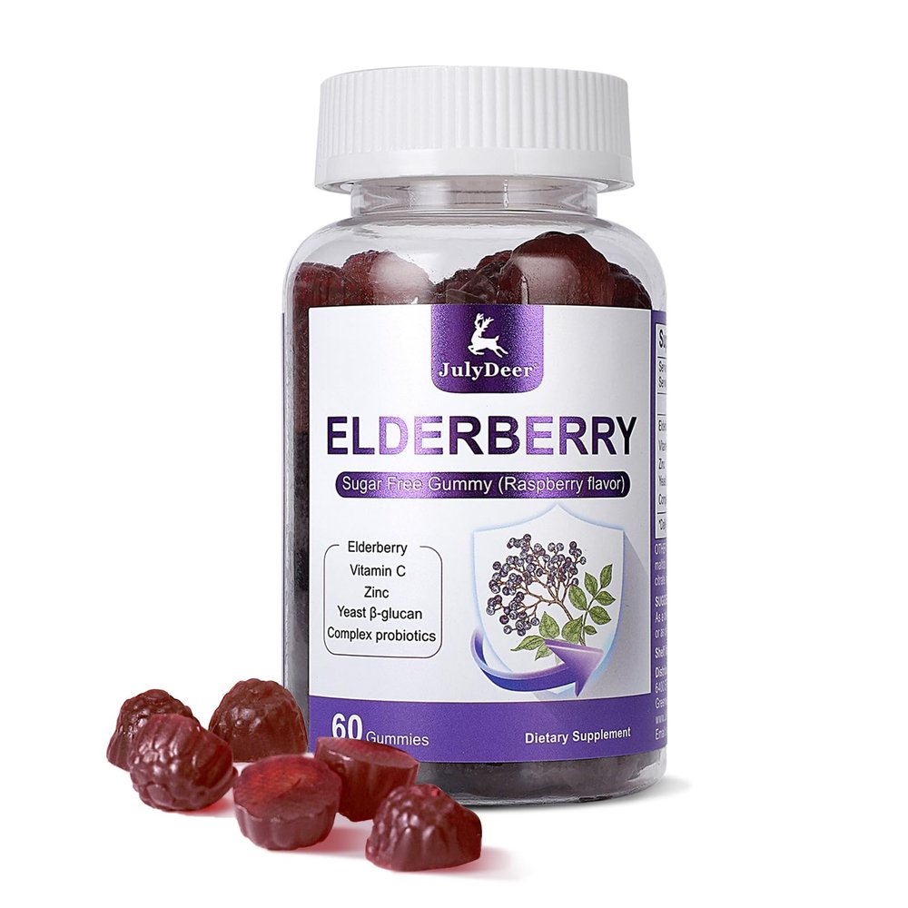 60 Gummies Sambucus Elderberry Gummies - Immune Support for Adults and kids 4+ 5 in 1 with Vitamin C, Zinc, Yeast -glucan, Probiotics Complex, Nature Elderberry Supplement, Non-GMO, Gluten Free