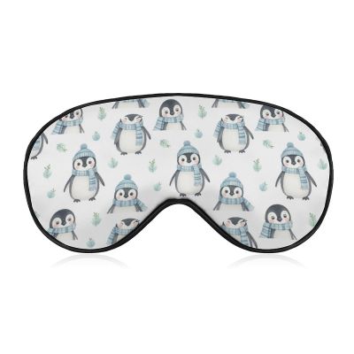 Soft Travel Eye Covers Little Penguin Watercolor White Sleep Shade Cover Blindfold Blackout Sleeping Mask with Adjustable Strap