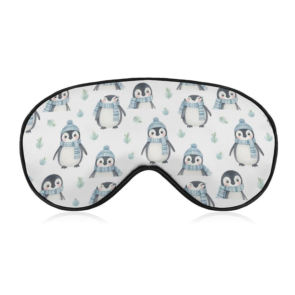 Soft Travel Eye Covers Little Penguin Watercolor White Sleep Shade Cover Blindfold Blackout Sleeping Mask with Adjustable Strap