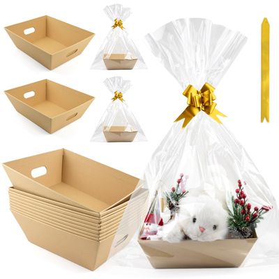 10PACK Empty Gift Basket Set, 11.8x9.8 Thick Kraft Market Tray Gift Basket