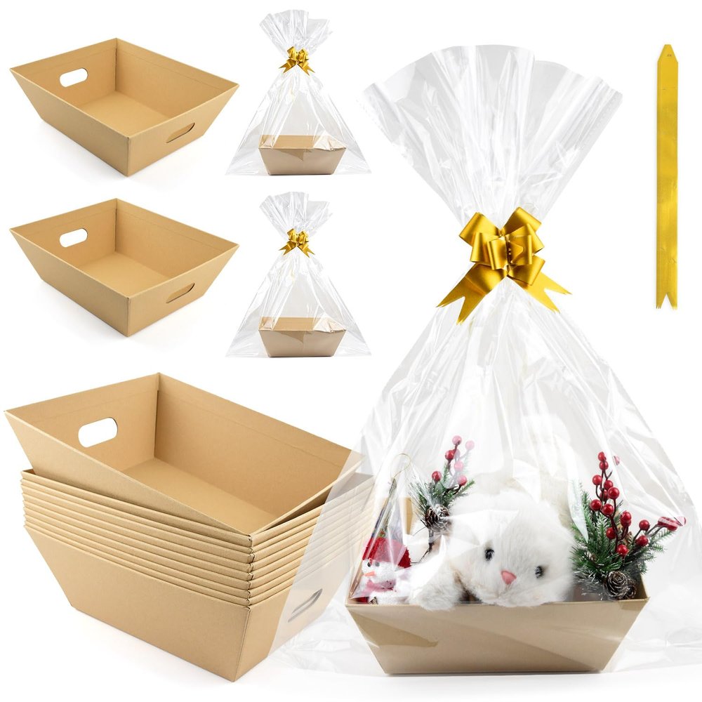 10PACK Empty Gift Basket Set, 11.8x9.8 Thick Kraft Market Tray Gift Basket