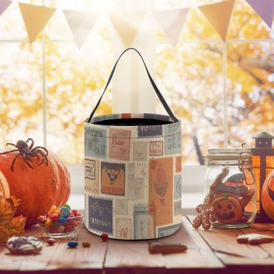 Postal Stationery Halloween Bucket with Handles, Trick Or Treat Bags, Candy Tote Bag, Gift Baskets