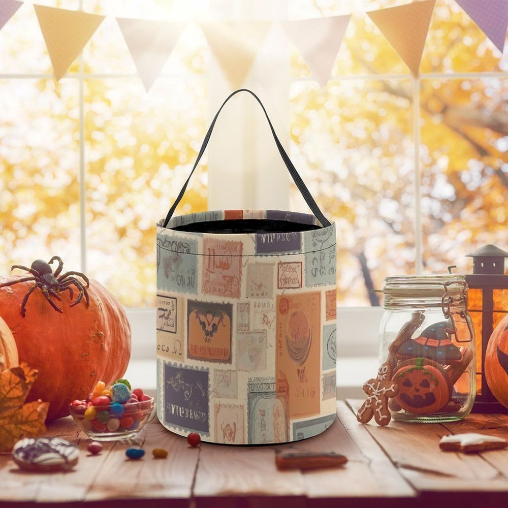 Postal Stationery Halloween Bucket with Handles, Trick Or Treat Bags, Candy Tote Bag, Gift Baskets