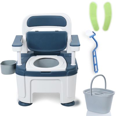 Adult Portable Bedside Commode, Toilet Chair Seat with Handles, Portable Anti-Slip Bedside Commode with Armrest Seat Height Adjustable, Rugged Construction Potty Chair for Adults Load 882Lbs Blue