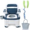 Adult Portable Bedside Commode, Toilet Chair Seat with Handles, Portable Anti-Slip Bedside Commode with Armrest Seat Height Adjustable, Rugged Construction Potty Chair for Adults Load 882Lbs Blue view 1