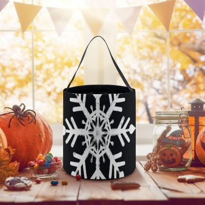 STVNKML White Snowflake Halloween Bucket with Handles, Trick Or Treat Bags, Candy Tote Bag, Gift Baskets