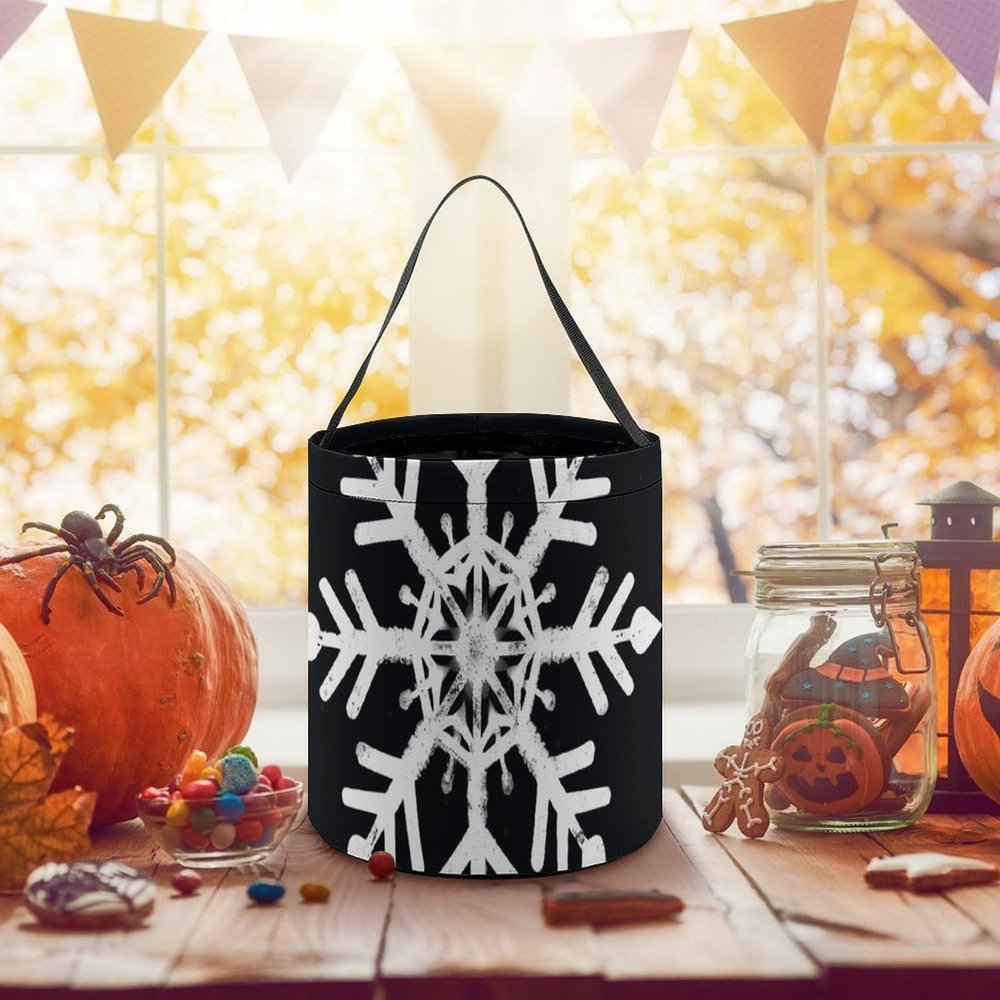 STVNKML White Snowflake Halloween Bucket with Handles, Trick Or Treat Bags, Candy Tote Bag, Gift Baskets