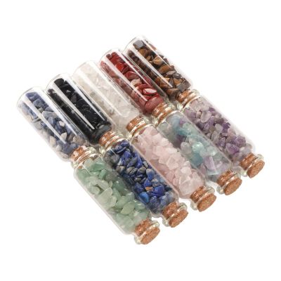 10Pcs Genuine Crystal Chips Bottles, 2.8"x1"x1" Glass Vials with Assorted Healing Stones for Meditation Decor