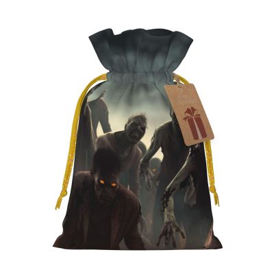 NBSKSDLK Many Zombie Christmas Gift Bags with Tags & Ribbon Ties, Personalized Santa Sack Xmas Treat Pouch Party Favor Bags Drawstring Christmas Sacks for Holiday Presents Storage Small
