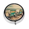 Pill Box with Mirror Beach Chairs 3 Compartment Small Pill Case for Purse Or Pocket Mini Metal Pill Holder Travel Weekly Medicine Tablet Vitamin Holder Organizer Travel Gifts view 1