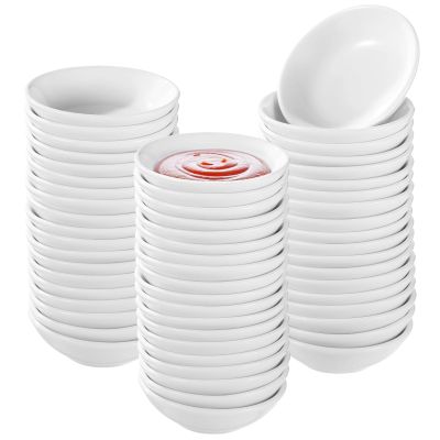 50 PCS Round Ceramic Sauce Bowls, 2.9 x 1 in Ceramic Dipping Sauce Cups, Small Seasoning Dish Sauces Container, Prep Appetizer Plate, Condiment Holder Bowl for Home Restaurant Party