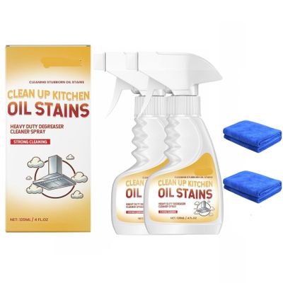 Heavy Duty Kitchen Degreaser Spray 120ml Heavy Oil Stain Cleaner for Clean Up Kitchen Oil Stains, Multi Purpose for Microwave & Oven & Stove Top (with wash cloth) (2)
