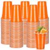Pineburg Orange Plastic Cups 16oz 100 Pack - Disposable Party Cups for Construction Truck Birthday Safari Animal Sports Summer Graduation Wedding view 1